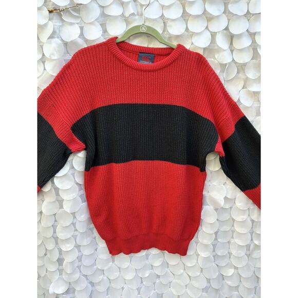 Vintage MENS Canterbury New Zealand Red Black Pullover Sweater 42 M L STRIPED - Picture 1 of 10